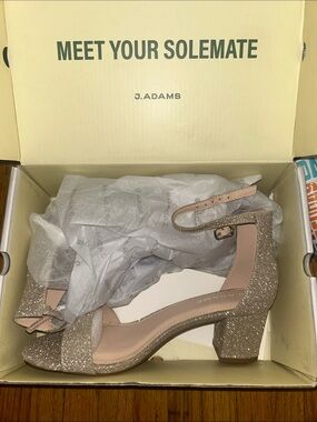 J. Adams Daisy fine gold Glitter Block Heel Ankle-Strap Sandals